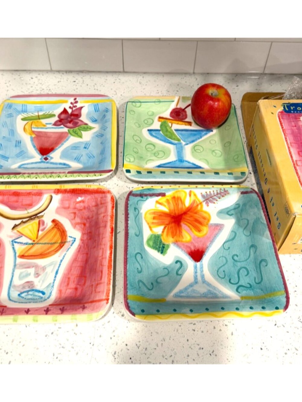 Certified International Maret Tropical Drinks Hand Painted Set Of 4 Plates NWB